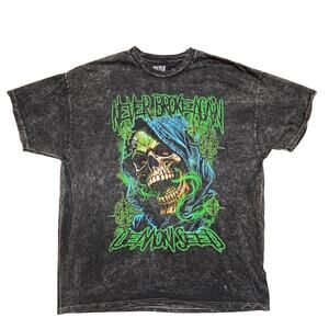 Never Broke Again T Shirt XL Black Demon Seed Skull Acid Wash Graphic Casual